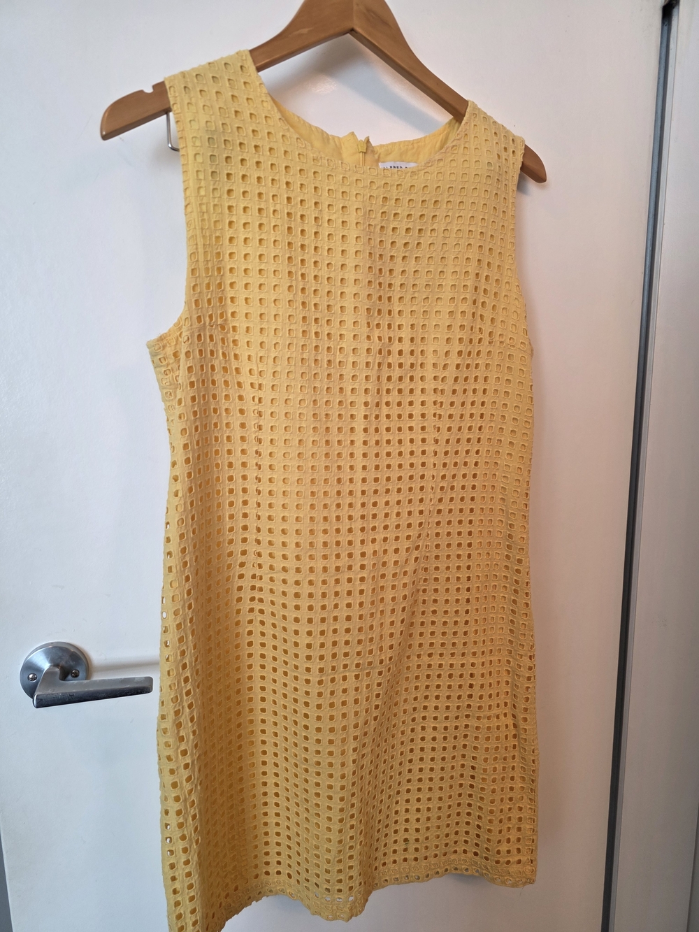 ALFRED SUNG Bright Yellow Eyelet Shift Dress